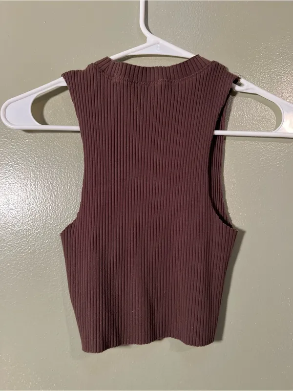 Aerie Women's Size XS Ribbed Sleeveless Tank Top Chocolate Brown Crew Neck Raw - Image 5