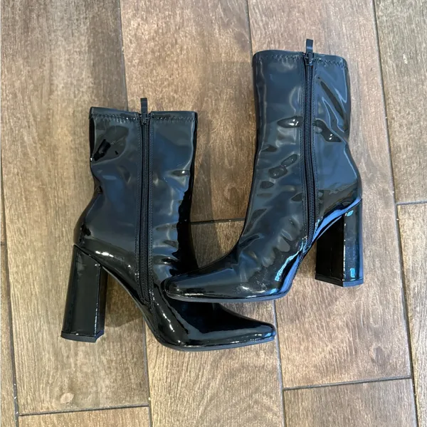 Top Moda Black Patent Ankle Boots‎ block heel Size 6.5 - Image 3