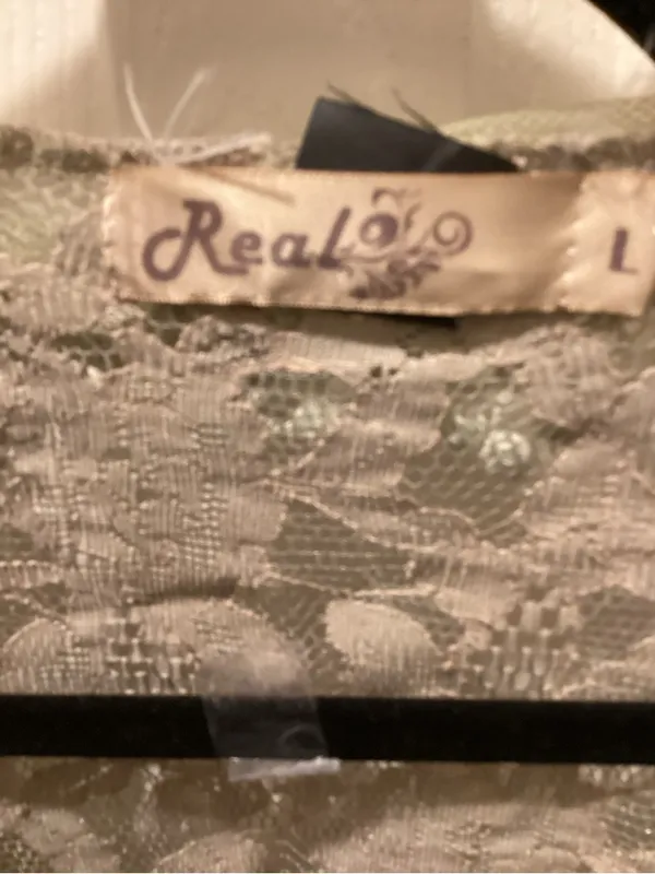 Beige Lace Open Kimono with Olive Trim Green Size L - Image 2
