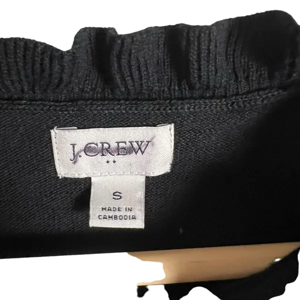 J.Crew Black Ruffleneck Long Sleeve Crewneck Pullover Sweater Size Small - Image 4