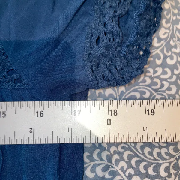 Women's Navy Blue Tiered Boho Dress Lace Babydoll Cottagecore Peasant Midi Dress - Image 7