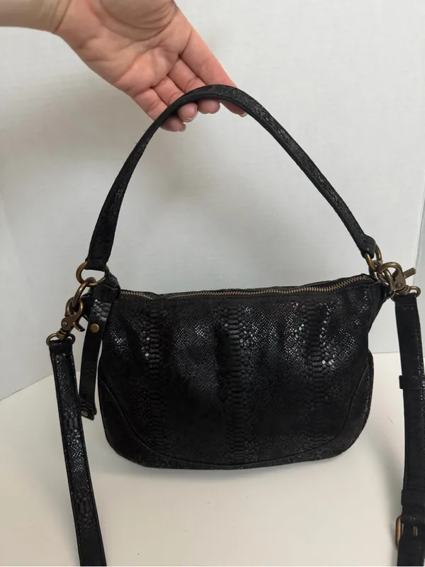 Frye Melissa Purse Crossbody Handbag Convertible Leather Reptile Black Bronze - Image 3