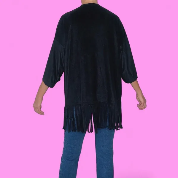 Express Faux Suede Bohemian Festival Fringe Open Cardigan - Image 8