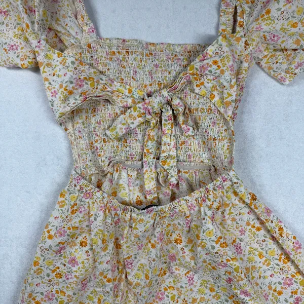 Princess Polly Floral Smocked Puff Sleeve Mini Dress 0 XS Cottagecore Cotton - Image 3