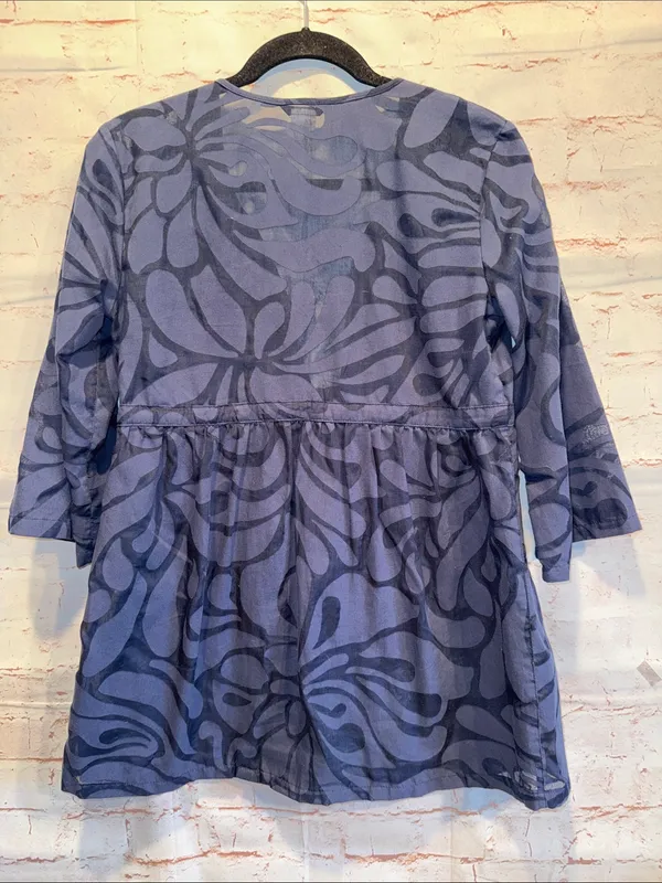J. Crew Navy Swirl-Print empire waist Tie-Front Long Sleeve tunic cover up Small - Image 4