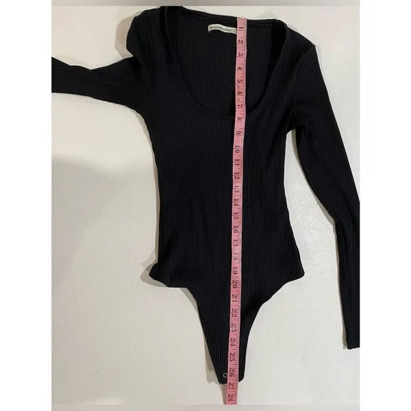 Abercrombie Ribbed Bodysuit Black XS Long Sleeve Scoop Neck - Image 6