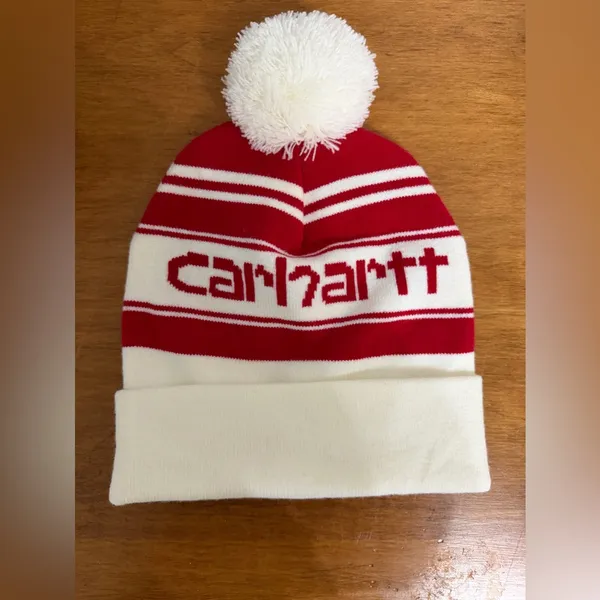CARHARTT Pom Pom spell out beanie red and‎ white NWOT - Image 3