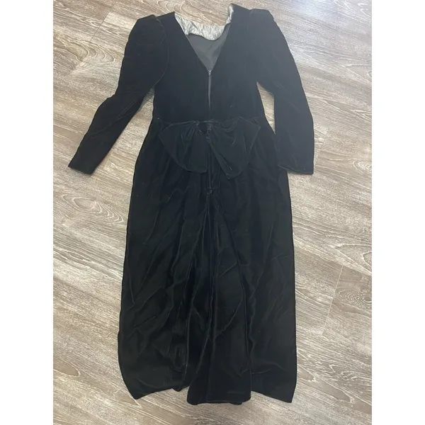 Vintage 80s Gunne Sax Dress 5/6‎ Black Jessica McClintock Velvet Taffeta USA - Image 7