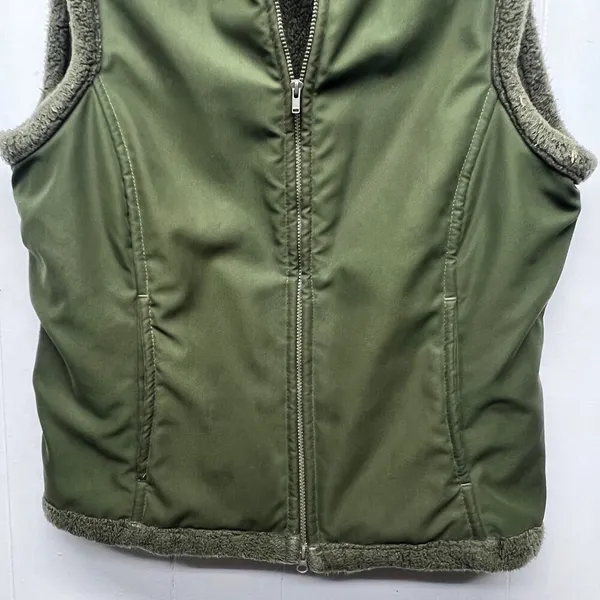 Prana Gorpcore Streetwear Hiking Sherpa Lined Camo Green Womens Vest Sz Medium - Image 7