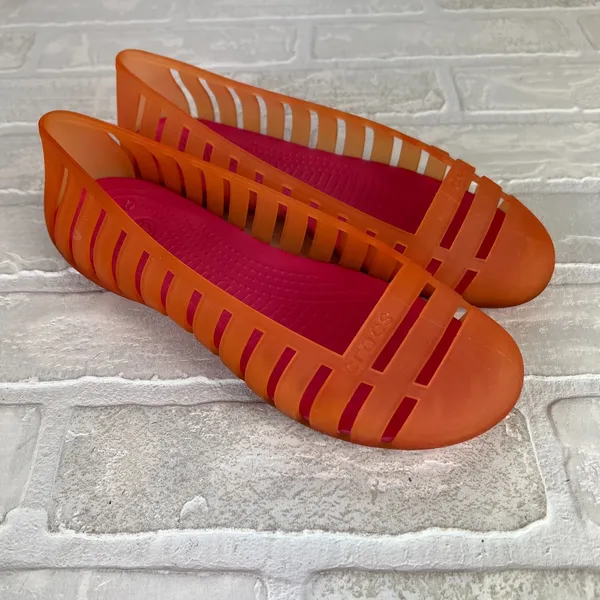Crocs Adrina II Women 7 Orange Jelly Flats Sandals Casual Summer Vacation Travel - Image 16
