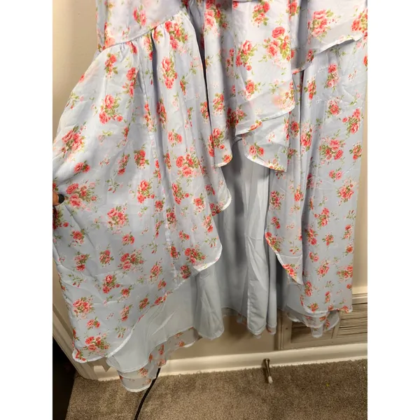 Abercrombie & Fitch Floral High-Low Maxi Dress Womens Medium Blue Ruffle Smocked - Image 4