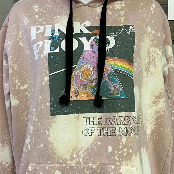 Pink Floyd Blush Pink Bleached Hoodie with Strings and Kangaroo Pocket- Large - Image 4