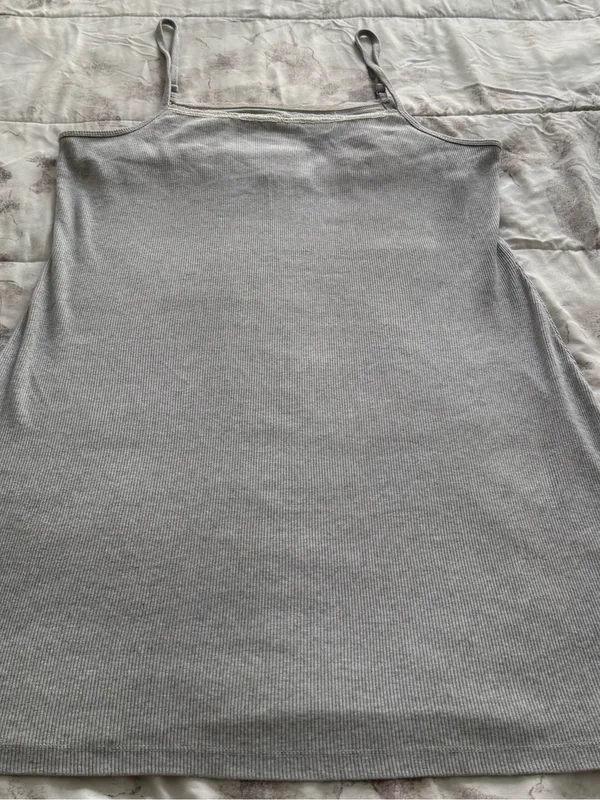 Aerie Lace-Trim Gray ribbed Camisole Slip tank dress, size XL cotton casual - Image 11