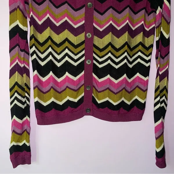 Missoni XS Cardigan Purple Green Chevron Woven Knit Ribbed Long Sleeve Button - Image 3
