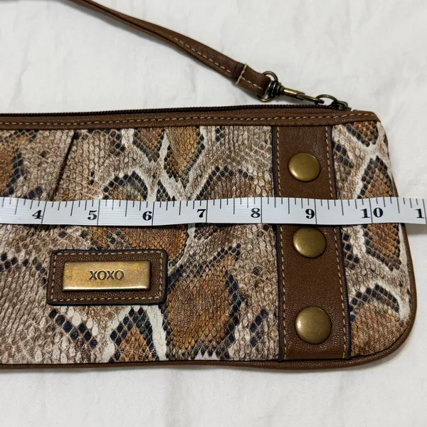 XOXO Snakeskin Print Wristlet Clutch Brown‎ Faux Leather Studded Bag Y2K - Image 12
