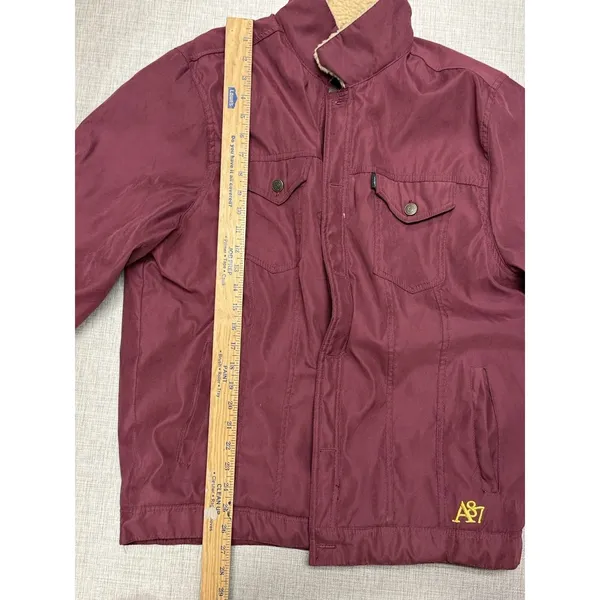 Aeropostale Burgundy Red‎ Sherpa Coat Mens Large Button Front - Image 3