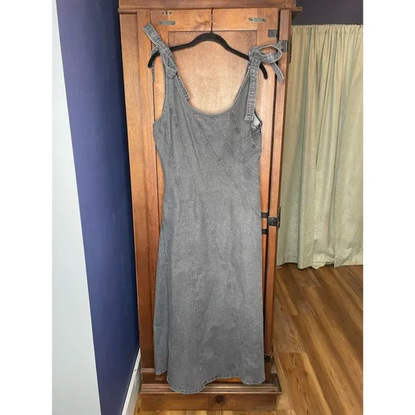 Baevely NEW Faded Black Denim Trapeze Maxi Dress Whimsygoth Grunge Size M Y2K - Image 3