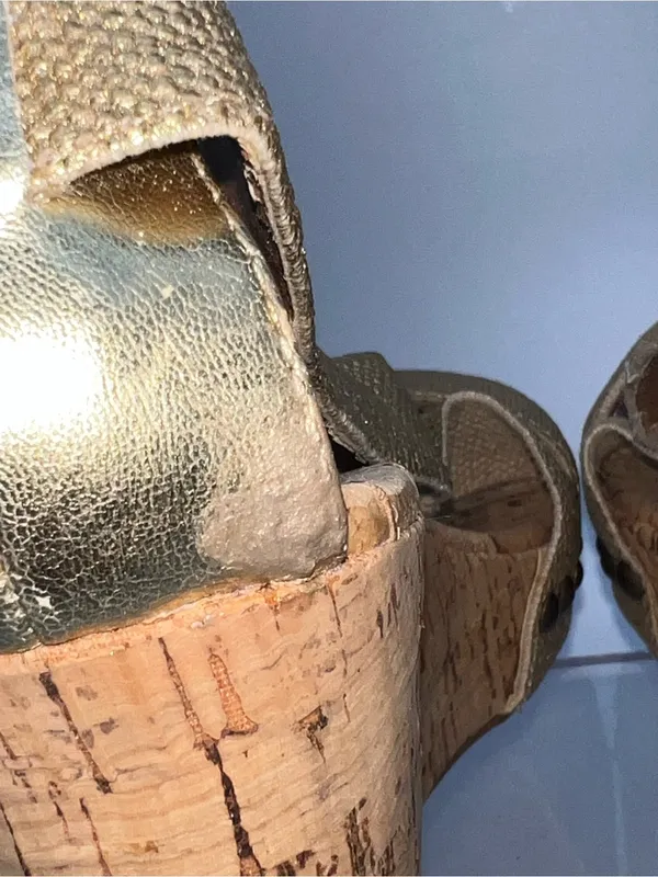 Lucky Brand Gold Metallic Canvas Upper Wedge Cork Heels Size 6.5 - Image 9