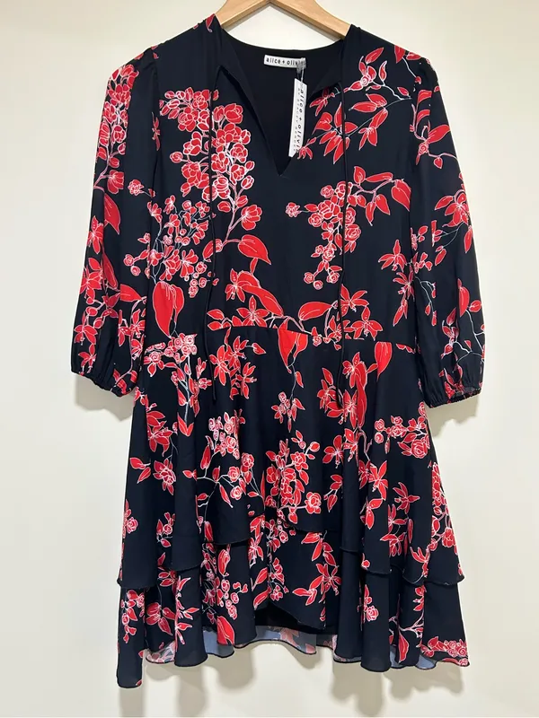 NWT Alice + Olivia Vine Floral Black Cherry Mini Dress Size XS - Image 2