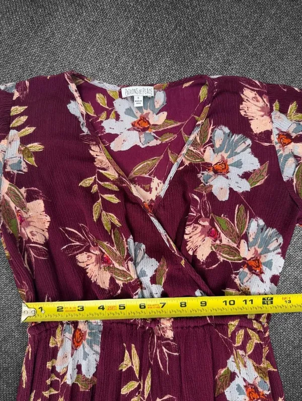 Patrons Of Peace Burgundy Floral Rayon Midi Dress Size Small - Image 6