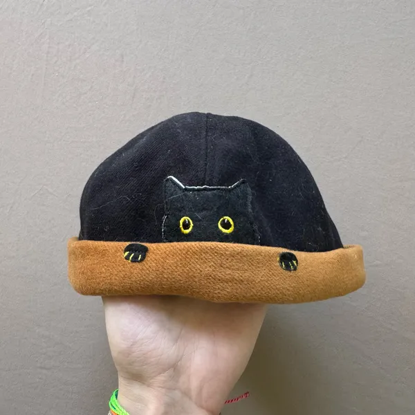 Black Kitty Cotton Docker Cap - Image 3