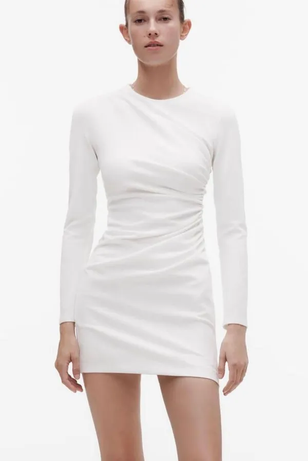 Zara dress wedding mini fitted long sleeve ruched bodycon white party - Image 6