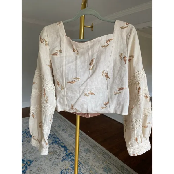 Handmade Linen Embroidered Cardigan Button‎ Front Lace Boho Medieval Cottagecore - Image 3