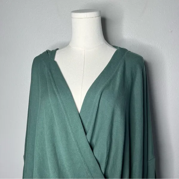 Free People Beach Forest Green Relaxed Oversized Wrap Hooded Sweater Hoodie - Image 3