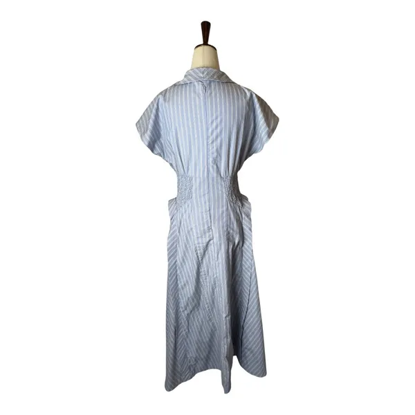 By Anthropologie Dress Women Small Blue White‎ Striped Pleated Midi Preppy Boho - Image 4