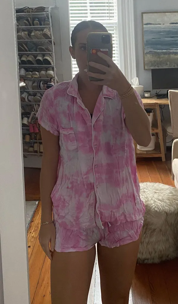 Splendid Short Sleeve Notch Collar PJ Set Pink Tie Dye - Image 3
