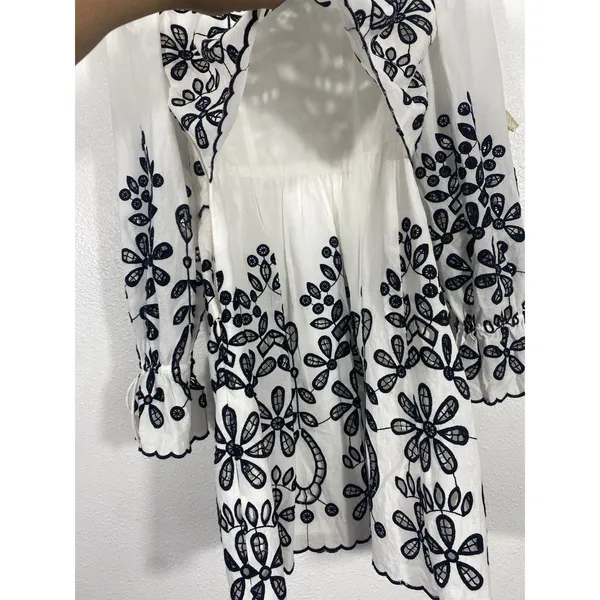 SAYLOR Ivory Mini Dress with Black Floral Embroidery Size XS 100% Cotton - Image 8