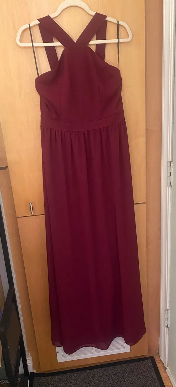 Lulu’s Burgundy/Wine Crisscross Halter Formal / Wedding Guest Maxi Dress Size L - Image 4