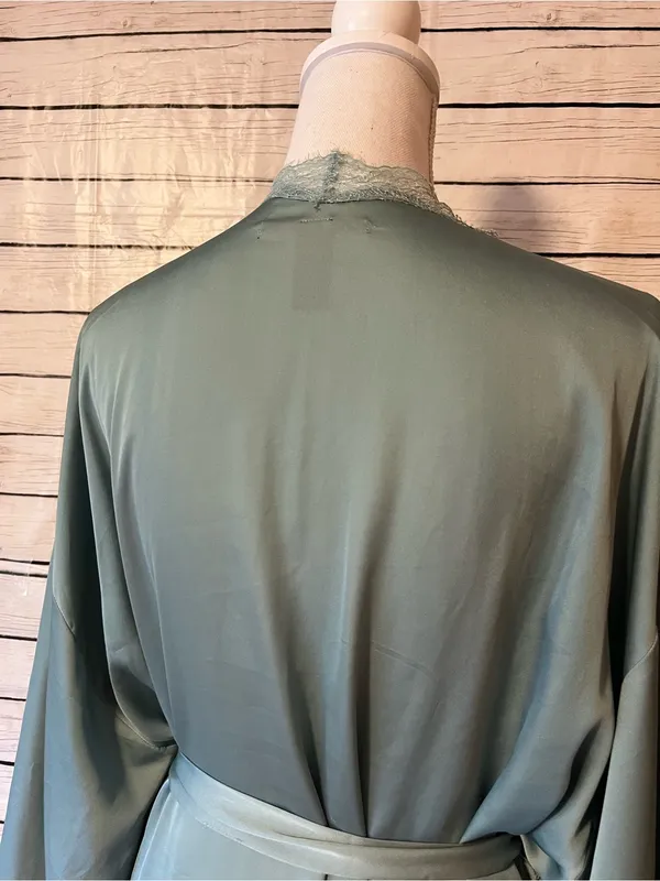 Victoria's Secret Satin Lace Trim Robe Sea-Foam Green Kimono Wrap Size M/L - Image 6