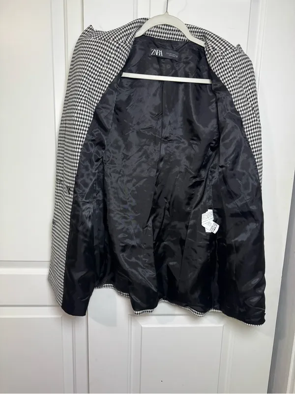 Zara Women’s Houndstooth Double Breasted Blazer Black White Size M Jacke - Image 7