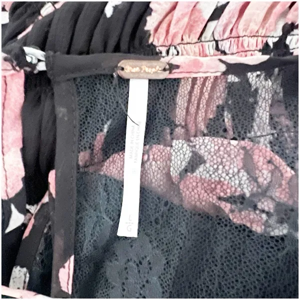 Free People Daphne Floral Blouse Midnight Combo Size Large Black Pink Whimsigoth - Image 8