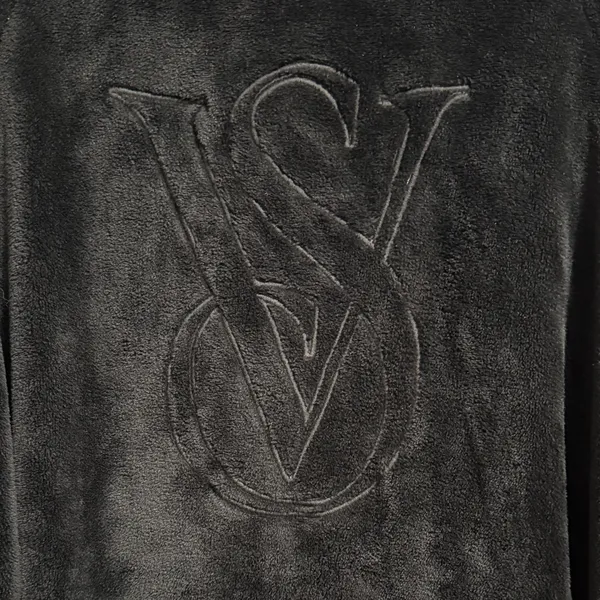 Victoria’s Secret‎ Black Plush Logo Embroidered Short Cozy Bath Robe M/L - Image 4