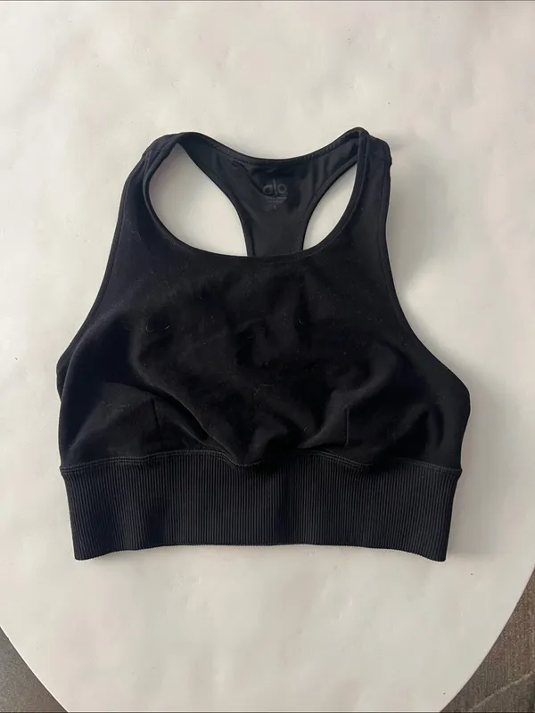 Alo Yoga Serenity High Neck Open Back T Strap Sports Bra Black S - Image 3
