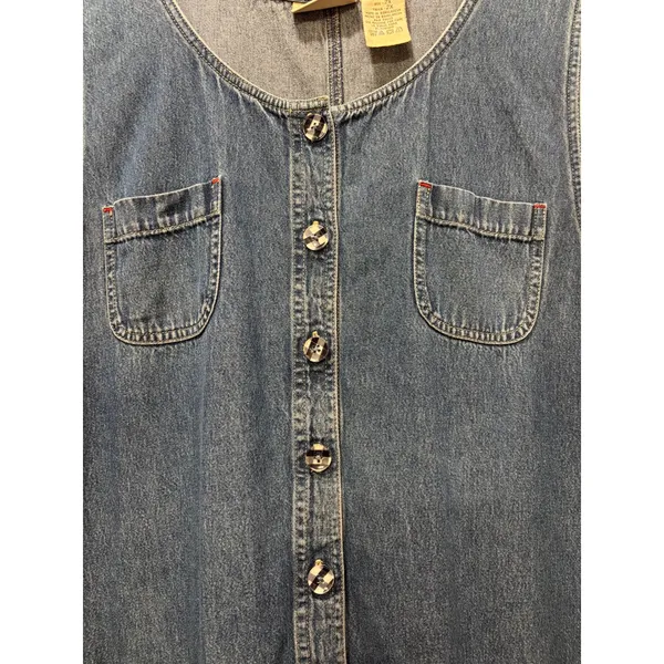Vintage 90s Denim Dress Womens 2XL Midi Flare Button Front Western Festival - Image 3