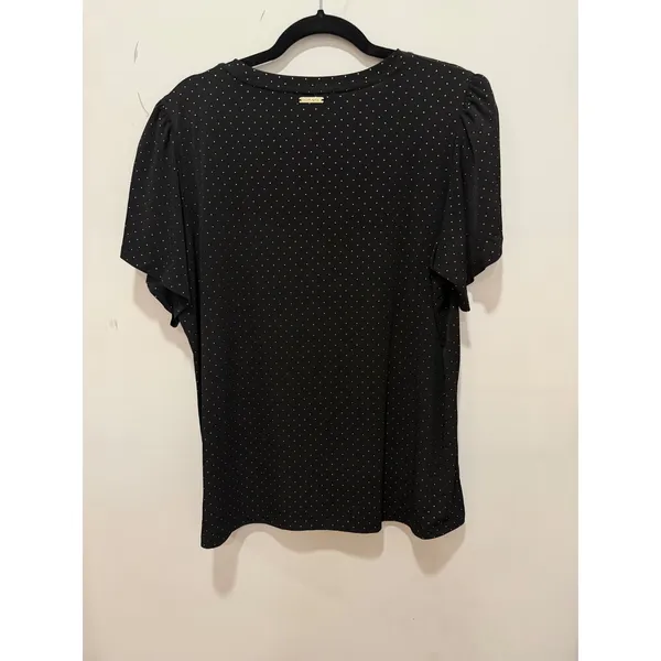 Michael Kors Womens Black Gold Pin Dot Petal Sleeve Top Blouse XL - Image 4