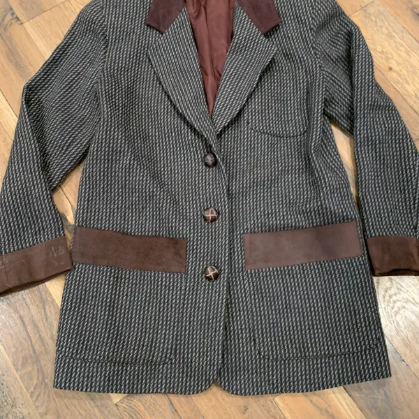 Houndstooth Harve Benard Vintage Leather Trim Blazer Jacket Size Medium - Image 3