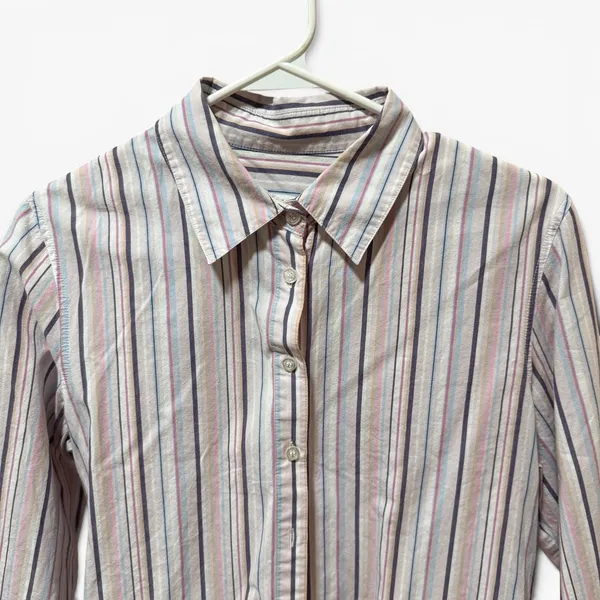 Orvis Button Down Shirt Womens 10 Pink Multi Stripe Excellent‎ 3/4 Sleeve Cotton - Image 3