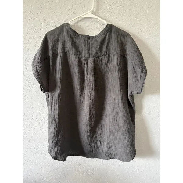 Faherty Women's Dark Gray Gauze Top Organic Cotton Sz XL Boho Lagenlook - Image 8