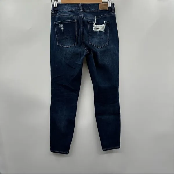 American Eagle Dark Wash Mid Rise Curvy Jegging Distressed Jeans Size‎ 4 Short - Image 4