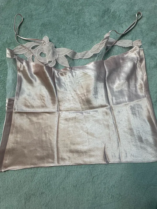 Vintage Victoria's Secret Does 20s Pink Floral Poly Satin Crop Cami Top - Image 5