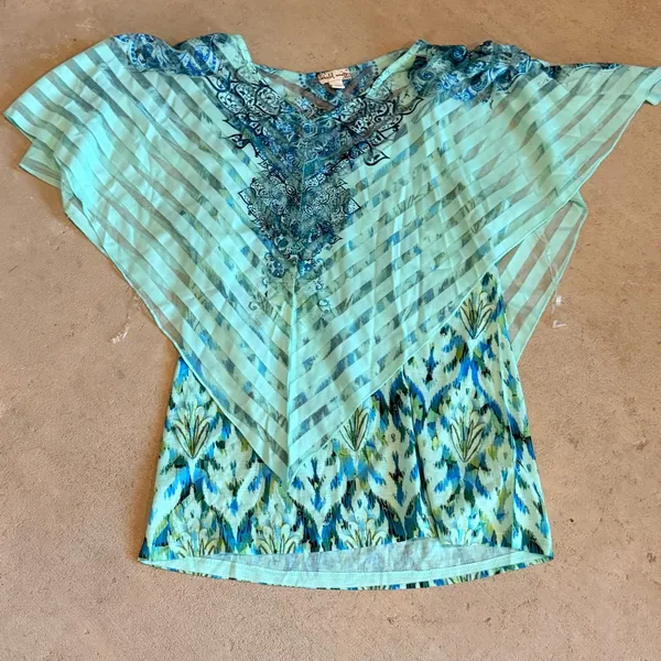 Elegant Blue and Green Striped Blouse - Image 2