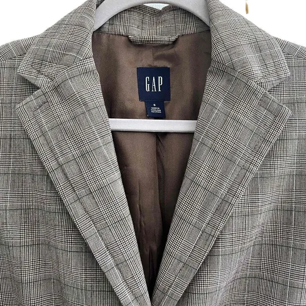 GAP Vintage 90s Wool Blazer Academia Brown Check Y2K - Image 4