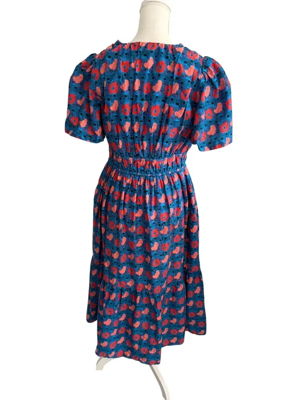 TUCKERNUCK Blue Red Tropical Floral Print Dress Size Medium - Image 8