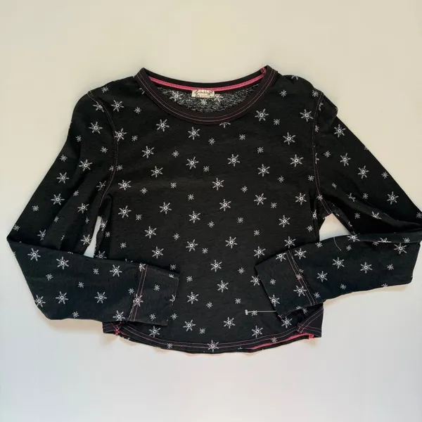 Free People Black Quilted Love Snowflakes PJ Top Size Large NWOT - Image 2