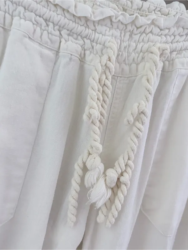 Roxy White Linen Blend Beach Pants Medium Drawstring Smocked Waist Casual - Image 2
