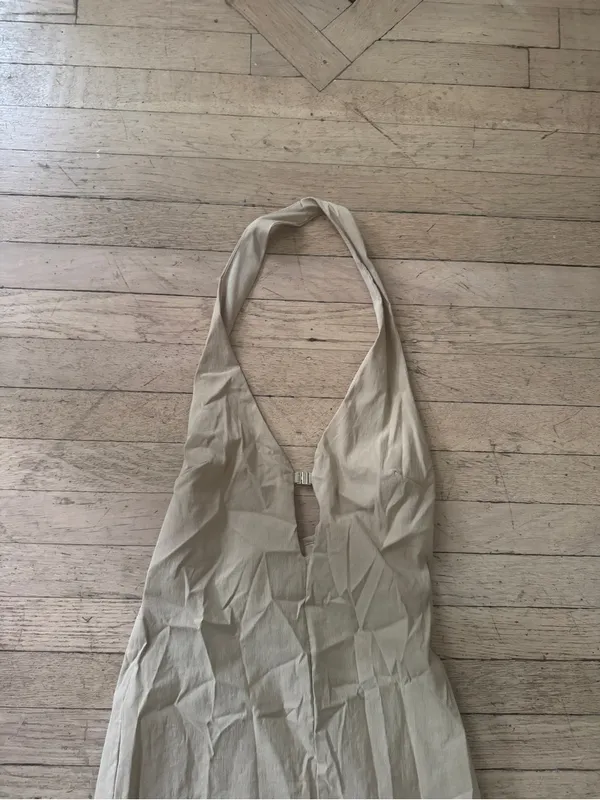 Zara Tan Halter Maxi Dress with Front Keyhole - Image 3